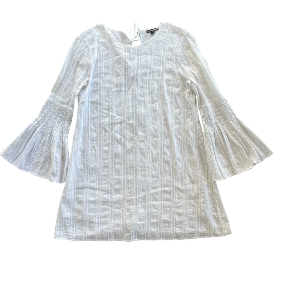 Gianni Bini Womens Small White Long Bell Sleeve Embroidered Katie Playsuit Dress